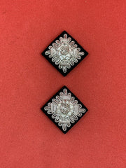 Police Shoulder Epaulettes Rank Silver Pips Hand Embroidered Bullion Wire Rank Pips Pair