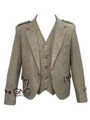 Scottish Green Tweed wool Argyle jacket Men's kilt jacket