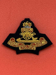King’s Crown Royal Artillery Officers Beret Badge RA Hand Embroidered Cap Badge