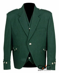 Scottish Men's Green Wool Kilt Jacket With Waistcoat Argyle Wedding Kilt Jacket