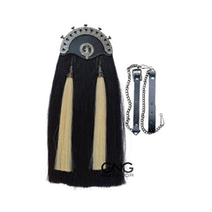 Men's Scottish Antique Stage Head Badge Black Horse Hair Sporran Two White Tassel