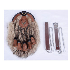 Scottish Fox Full Dress 5 Tassels Kilt Sporran - Brown Leather Stag Head Badge
