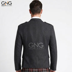 Men’s Scottish Charcoal grey wool Argyle kilt jacket with 5 button waistcoat
