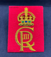 His Majesty The King’s Cypher CIIIR Gold Hand Embroidered Cypher Blazer Badge On Red Background