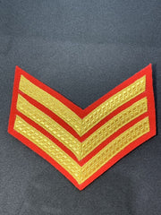 British Army Sergeant Rank Chevron Badge 3 Gold Stripes on Red Fabric Military Arm Insignia