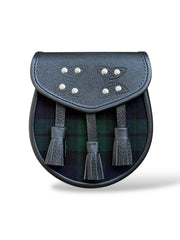 Men's Scottish Black Watch 3 Tassel Tartan Leather Sporran | With Chain Strap