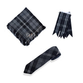 Men Scottish Hamilton Grey Tartan tie With Fly Plaid and Flashes