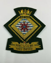 HMS Dryad Royal Navy Blazer Badge Royal Navy Embroidered Bullion Wire Badges