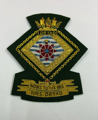 HMS Dryad Royal Navy Blazer Badge Royal Navy Embroidered Bullion Wire Badges