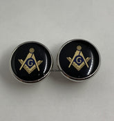 Masonic Freemason Silver Cufflinks Square Compass Blue Enamel G Silver Cufflinks