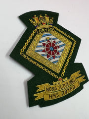 HMS Dryad Royal Navy Blazer Badge Royal Navy Embroidered Bullion Wire Badges