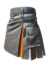 Men's Scottish Khaki Leather Strap Cotton orange and white pleat Kilt Size 28-62