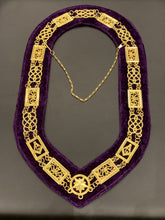 Masonic Regalia Grand Lodge Gold Metal Chain Collar on Purple Velvet Cloth