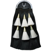 Scottish Stage head Badge Black Horse Hair Sporran 6 White Tassels Kilt Sporran