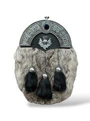 Scottish Men's Thistle fur Sporran 3 Black Fur Tassels With Chain Strap