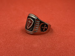 Templar Cross Shield Ring Stainless Steel Knight Templar Masonic Silver Tone Men’s Ring