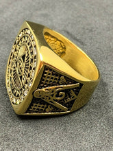 Freemason Illuminati Ring Gold Tone Stainless Steel All Seeing Eye Pyramid Imitation Diamond Mens Ring