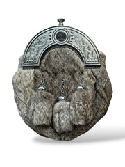 Men's Scottish Grey Fur Sporran 3 Tassels Kilt Sporran With Chain Belt