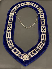 Masonic Master Mason Silver Chain Collar on Blue Velvet – Masonic Regalia Collar