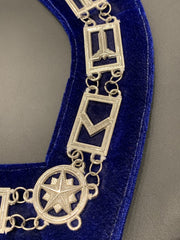 Masonic Master Mason Silver Chain Collar on Blue Velvet – Masonic Regalia Collar