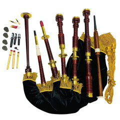 Great Highland Scottish Bagpipes Burgundy Rosewood with Gold Brass Mounts and Black Velvet Bag