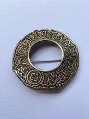 Scottish Brass Antique Celtic Fly Plaid Brooch - Antique Celtic Kilt Brooch
