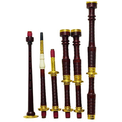 Great Highland Scottish Bagpipes Burgundy Rosewood with Gold Brass Mounts and Black Velvet Bag