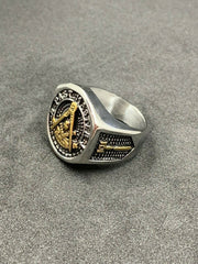 Men’s Past Master Masonic Ring Gold Tone Freemason York Rite Square & Compass Ring