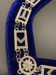 Masonic Master Mason Silver Chain Collar on Blue Velvet – Masonic Regalia Collar