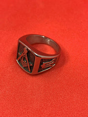 Masonic Square & Compass G Ring Stainless Steel Freemason Symbol Men’s Ring