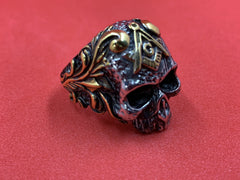 Masonic Skull Ring Stainless Steel Freemason Square Compass Biker Men’s Ring