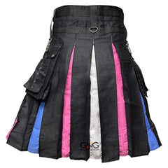 Modern Trans Pride Utility Kilt Heavy-Duty LGBT Cotton Cargo Kilt for Men