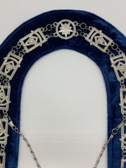 Masonic Past Master Regalia Silver Metal Chain Collar Blue Velvet Backing Freemason Lodge Collar