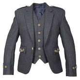 Men's Scottish Grey Argyle Style Wool Jacket 5 Button Vest Jacket