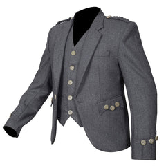 Men's Scottish Grey Argyle Style Wool Jacket 5 Button Vest Jacket