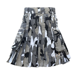 Men Grey Camo Leatherstrap kilt Camouflage Cargo Pocket Kilt Size 28 to 60" inch