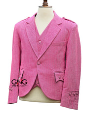 Men's Scottish Pink Tweed Argyle Style Jacket with 5 Button Vest Size 34' to 54"