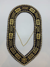 Masonic Grand Lodge Master Mason Gold Chain Collar on Blue Velvet with Beaded Trim