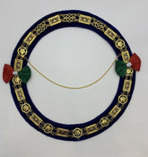 Masonic Regalia Grand Lodge Round Gold Metal Chain Collar on Blue Velvet