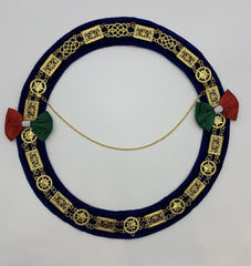 Masonic Regalia Grand Lodge Round Gold Metal Chain Collar on Blue Velvet