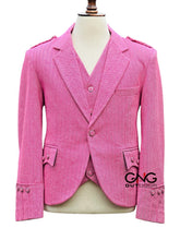 Men's Scottish Pink Tweed Argyle Style Jacket with 5 Button Vest Size 34' to 54"