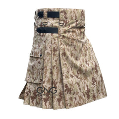 Men Camo Leatherstrap kilt Camouflage Cargo Pocket Kilt Size 28 to 60" inches