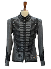 Grey Napoleonic Hussar Wool Military uniform jacket Handmade Scottish Jacket