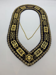 Masonic Grand Lodge Master Mason Gold Chain Collar on Blue Velvet with Beaded Trim