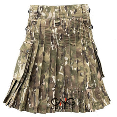 Men's Multicam Camo Utility Kilt – Scottish Tactical Cotton Modern Kilt with Leather Straps