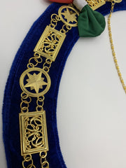 Masonic Regalia Grand Lodge Round Gold Metal Chain Collar on Blue Velvet