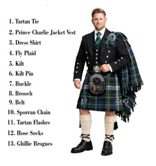 Men's 13 Pieces Stag Head Prince Charlie Jacket Outfit Complete kilt outfit