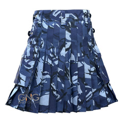 Men Blue Camo Leatherstrap kilt Camouflage Cargo Pocket Kilt Size 28 to 60" inch