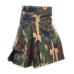 Scottish Camo Leatherstrap kilt Camouflage Cargo Pocket Kilt Size 28 to 60" inch