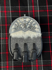 Scottish Tweed Sporran Chrome Thistle Cantle Kilt Sporran With Chain Belt